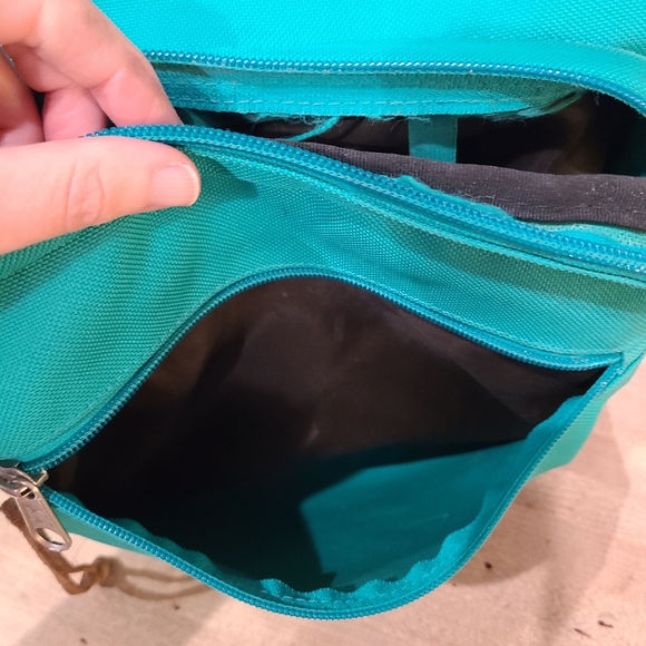 Old School JanSport Teal and Brown Leather Backpack - Picture 5 of 16